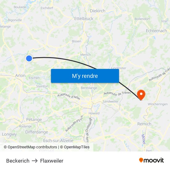 Beckerich to Flaxweiler map
