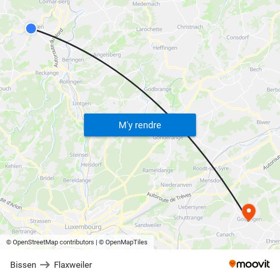 Bissen to Flaxweiler map