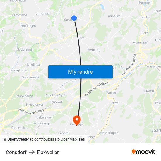 Consdorf to Flaxweiler map