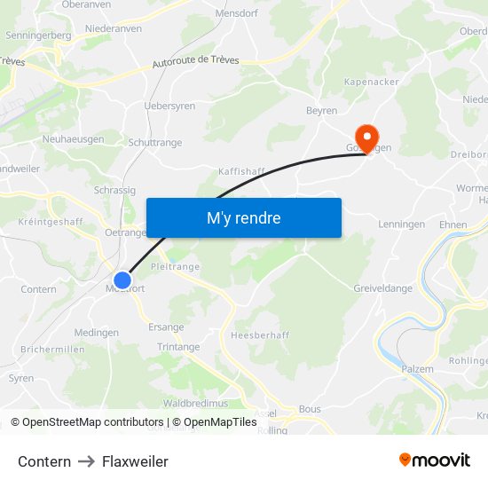 Contern to Flaxweiler map