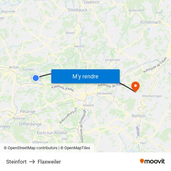 Steinfort to Flaxweiler map