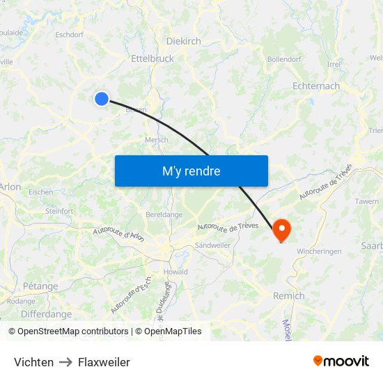 Vichten to Flaxweiler map