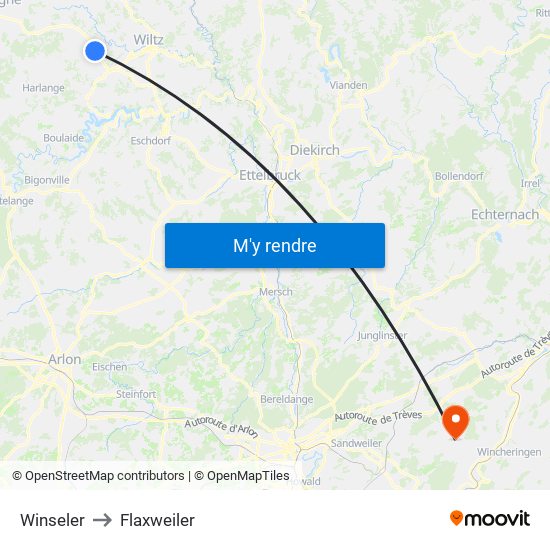 Winseler to Flaxweiler map