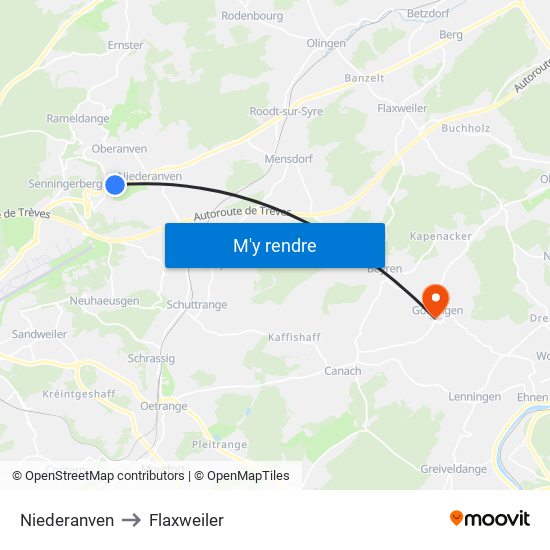 Niederanven to Flaxweiler map