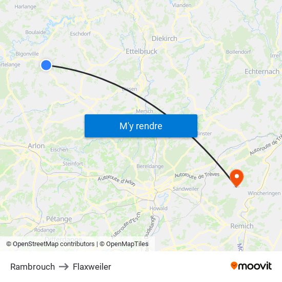 Rambrouch to Flaxweiler map