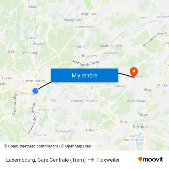 Luxembourg, Gare Centrale (Tram) to Flaxweiler map