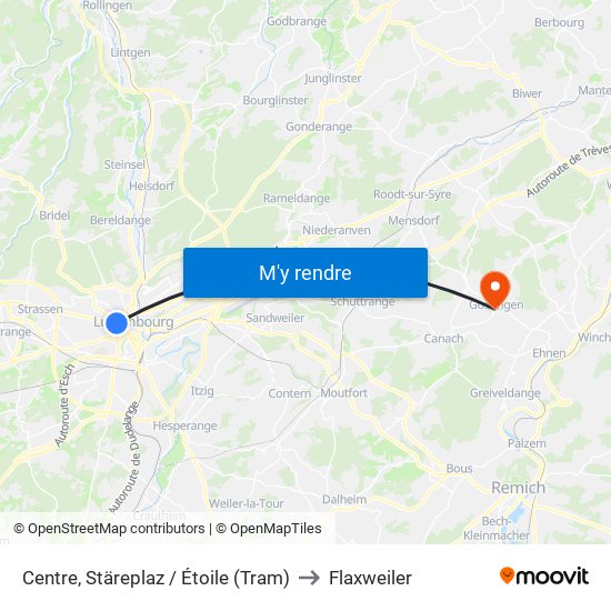 Centre, Stäreplaz / Étoile (Tram) to Flaxweiler map