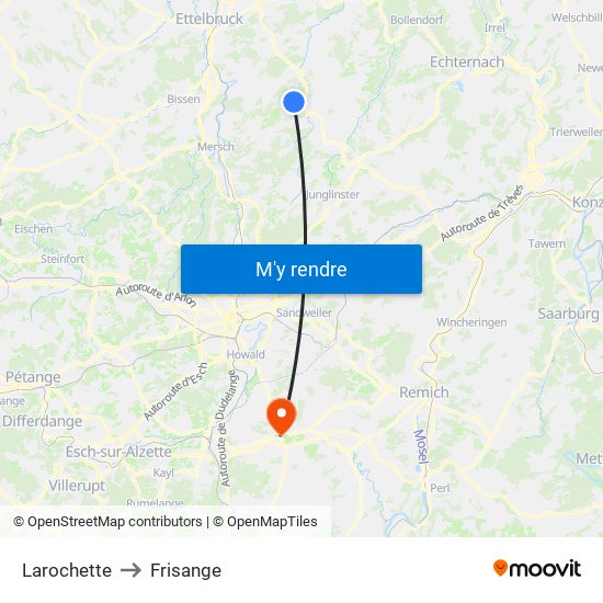 Larochette to Frisange map