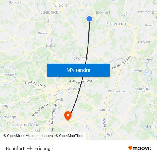 Beaufort to Frisange map