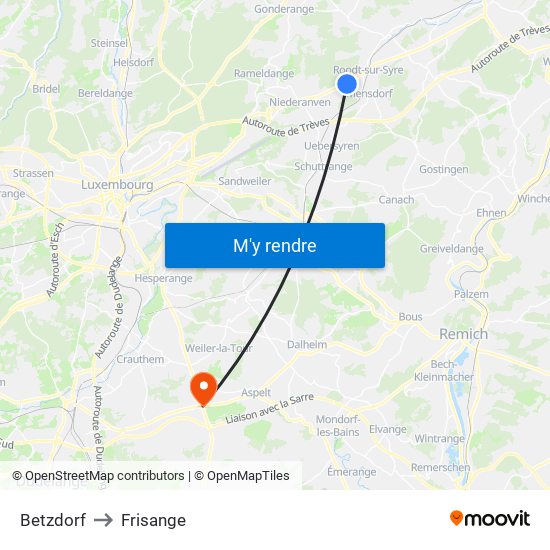 Betzdorf to Frisange map