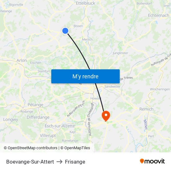 Boevange-Sur-Attert to Frisange map