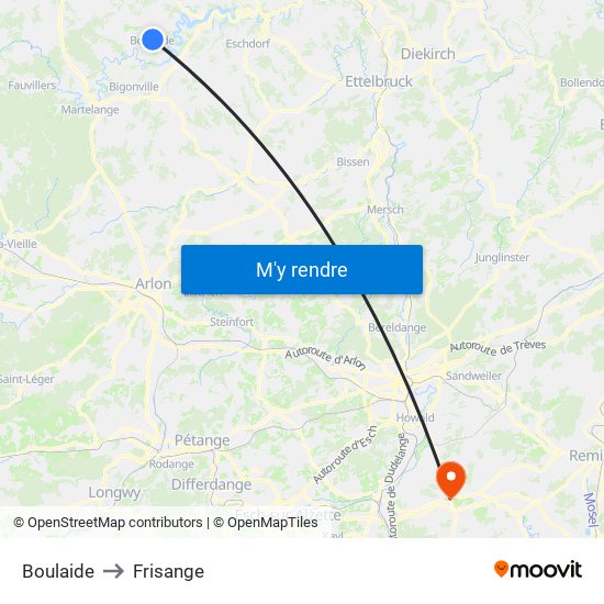 Boulaide to Frisange map