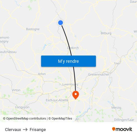 Clervaux to Frisange map