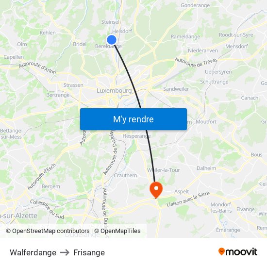 Walferdange to Frisange map