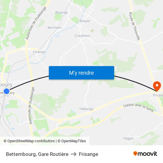Bettembourg, Gare Routière to Frisange map