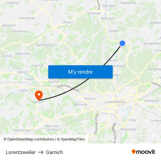 Lorentzweiler to Garnich map