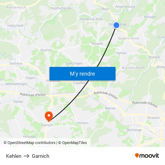 Kehlen to Garnich map