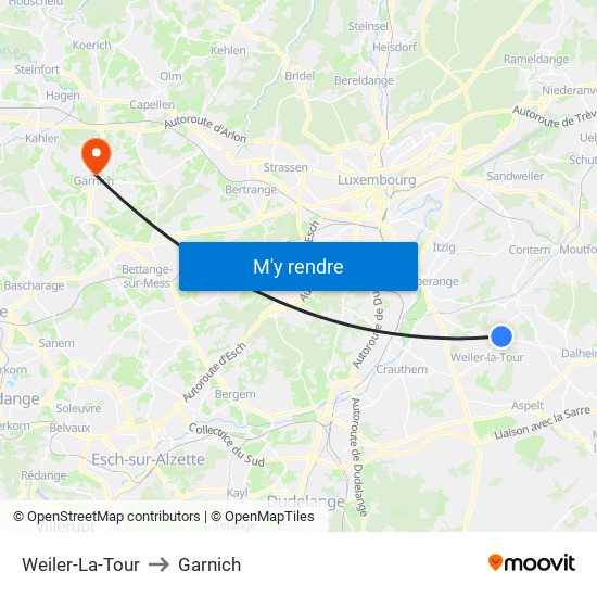 Weiler-La-Tour to Garnich map