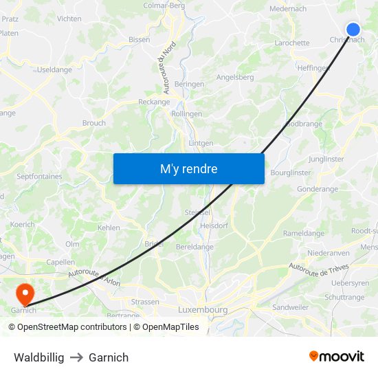 Waldbillig to Garnich map