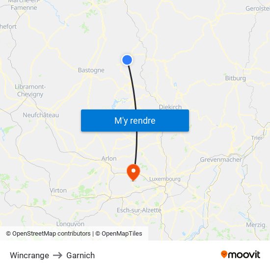 Wincrange to Garnich map