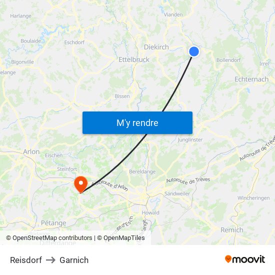 Reisdorf to Garnich map
