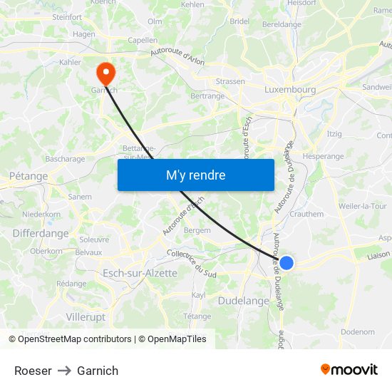 Roeser to Garnich map