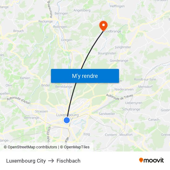 Luxembourg City to Fischbach map