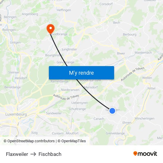 Flaxweiler to Fischbach map