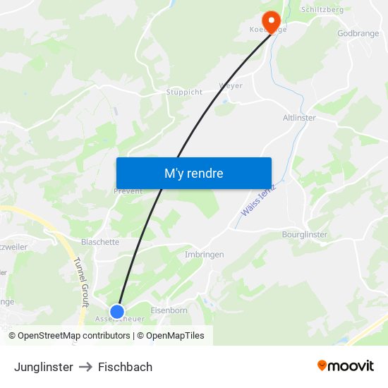 Junglinster to Fischbach map