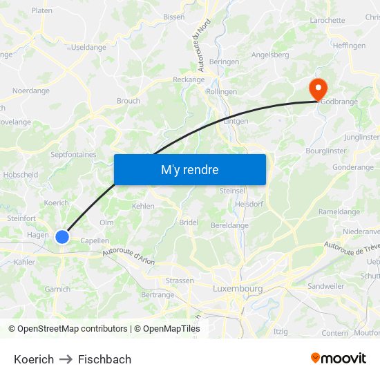 Koerich to Fischbach map