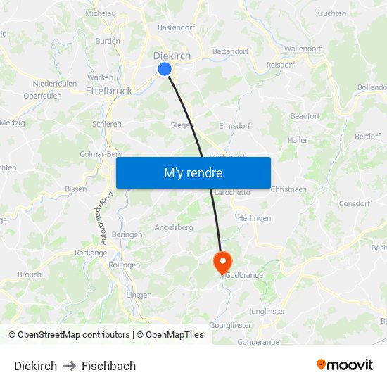 Diekirch to Fischbach map