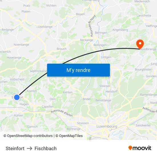 Steinfort to Fischbach map