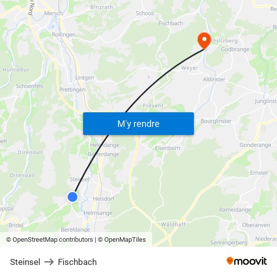 Steinsel to Fischbach map