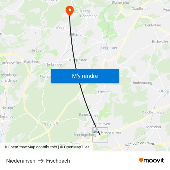 Niederanven to Fischbach map