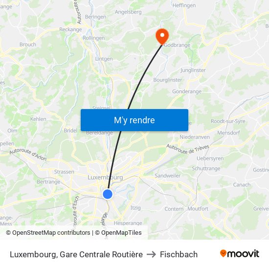 Luxembourg, Gare Centrale Routière to Fischbach map