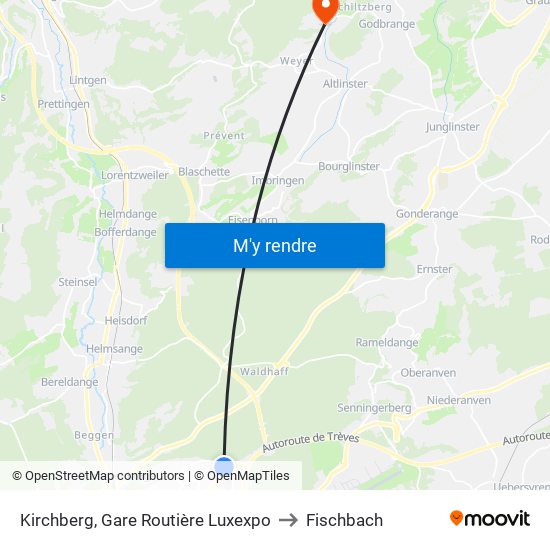 Kirchberg, Gare Routière Luxexpo to Fischbach map