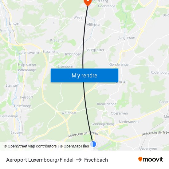 Aéroport Luxembourg/Findel to Fischbach map