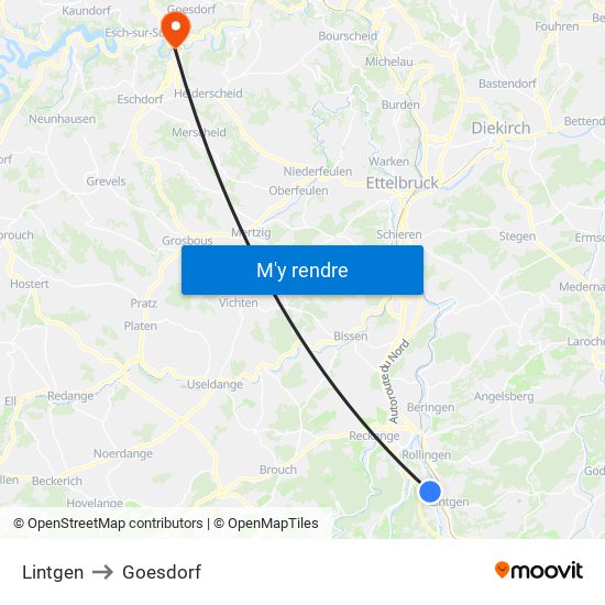 Lintgen to Goesdorf map