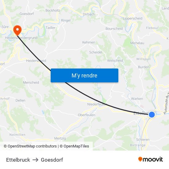 Ettelbruck to Goesdorf map