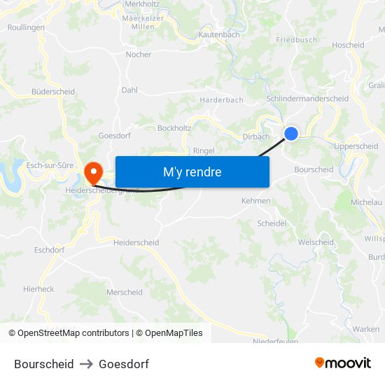 Bourscheid to Goesdorf map