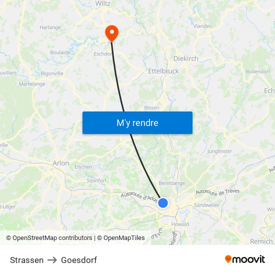Strassen to Goesdorf map