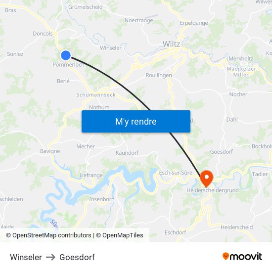Winseler to Goesdorf map