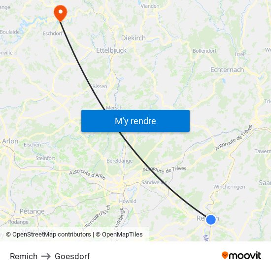 Remich to Goesdorf map