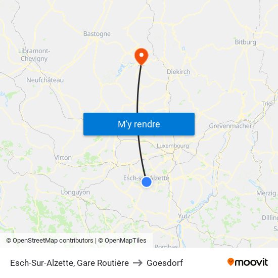 Esch-Sur-Alzette, Gare Routière to Goesdorf map