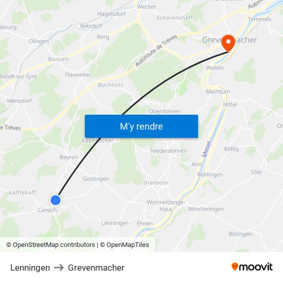 Lenningen to Grevenmacher map