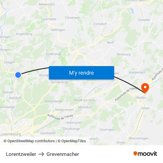 Lorentzweiler to Grevenmacher map