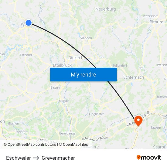 Eschweiler to Grevenmacher map