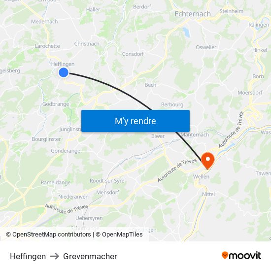 Heffingen to Grevenmacher map
