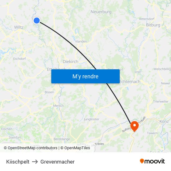 Kiischpelt to Grevenmacher map