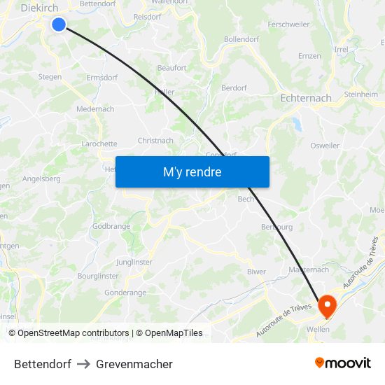 Bettendorf to Grevenmacher map